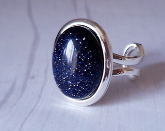 Blue Goldstone Ring, Celestial Ring, Adjustable, Gift For Her, Valentines Gift, Girlfriend Gift, Gift For Mum, Friendship Gift, Starry Night