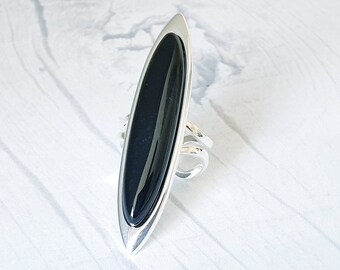 Schwarzer Onyx-Ring, Statement-Ring, verstellbar, Marquise-Ring, Geschenk für Sie, Geburtstagsgeschenk, Freundschaftsgeschenk, Brautjungferngeschenk, Muttertagsgeschenk