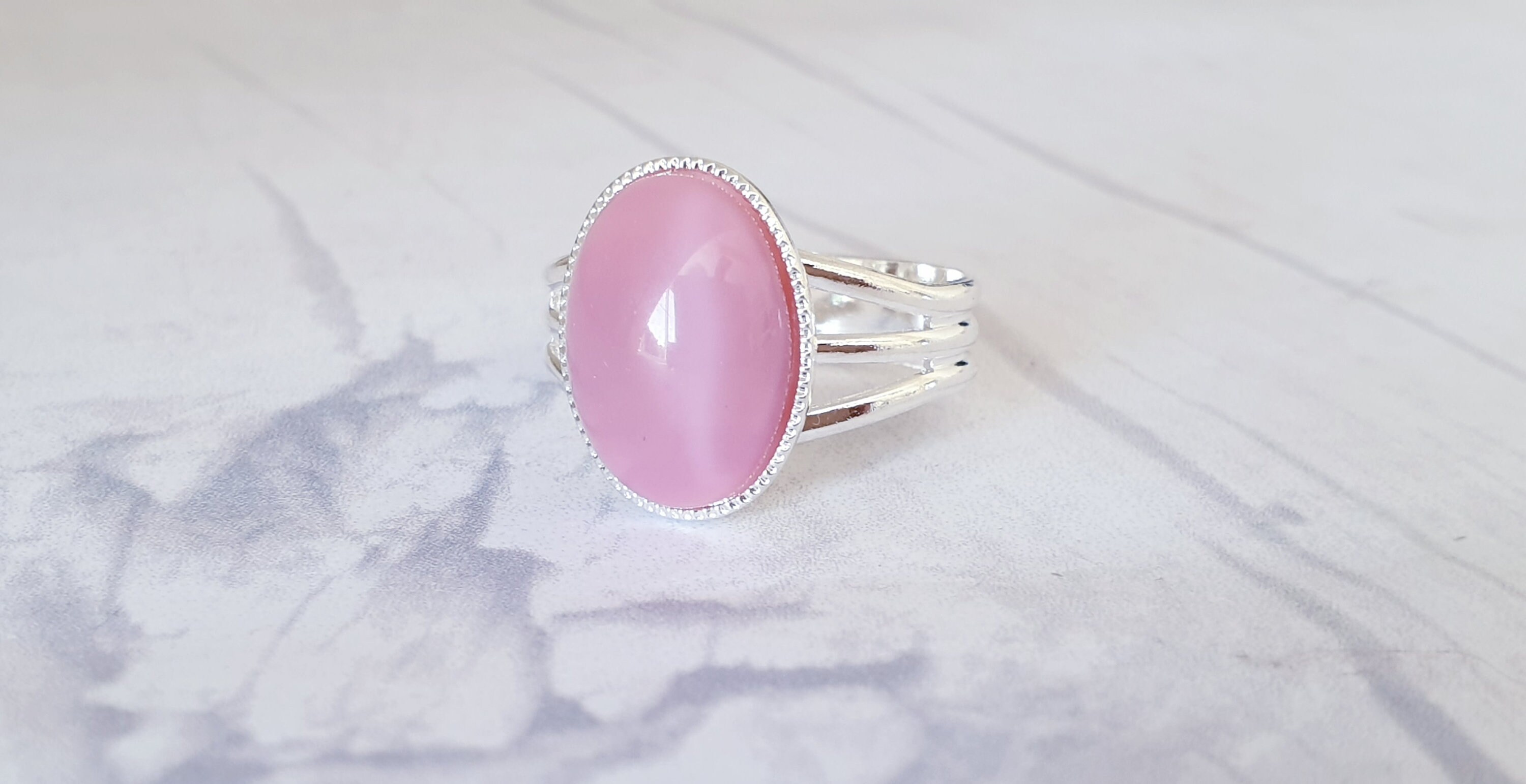 Pink Moonstone Ring Adjustable Vintage Cabochon Statement Etsy