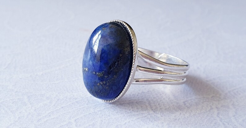 Gift For Her Bridesmaid Gift Valentine/'s Gift Natural Stone Ring Lapis Lazuli Ring Cabochon Ring Adjustable Birthday Gift Oval Ring