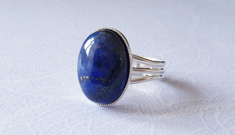 Gift For Her Bridesmaid Gift Valentine/'s Gift Natural Stone Ring Lapis Lazuli Ring Cabochon Ring Adjustable Birthday Gift Oval Ring