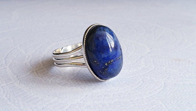 Gift For Her Bridesmaid Gift Valentine/'s Gift Natural Stone Ring Lapis Lazuli Ring Cabochon Ring Adjustable Birthday Gift Oval Ring