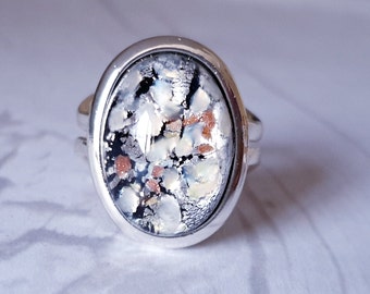 Schwarzer Opal-Ring, Vintage-Cabochon, verstellbar, Statement-Ring, Geschenk für Sie, Valentinstagsgeschenk, Geschenk für Mama, Freundin-Geschenk, Geburtstagsgeschenke