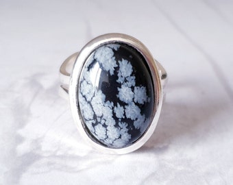 Schneeflockenobsidian Ring, Naturstein Ring, verstellbarer Ring, Geschenk für sie, Geburtstagsgeschenk, Schutzstein, Geschenk für Mama, Freundschaftsgeschenk