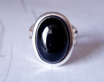 Schwarzer Onyx-Ring, schwarzer Steinring, verstellbar, ovaler Ring, Geschenk für sie, Geburtstagsgeschenk, Brautjungferngeschenk, Schutzstein, Valentinstagsgeschenk