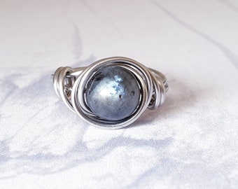 Schwarzer Mondsteinring, Edelstahlring, hypoallergener Ring, drahtgewickelter Ring, Boho-Ring, Geschenk für Sie, Geburtstagsgeschenk, Neuanfang