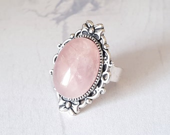 Rose Quartz Ring, Adjustable, Love Gemstone, Oval Ring, Gift For Her, Birthday Gift, Victorian Style, Friendship Ring, Bridesmaid Gift