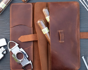 Customizable Leather Cigar Case, Personalized Cigar Holder, Portable Cigar Travel Pouch, Leather Cigar Organizer, Elegant Cigar Carrier