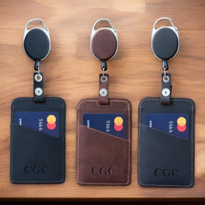 Porta-crachá de couro fino para trabalho - Carteira de identificação retrátil para funcionários, gerentes e profissionais de tecnologia - Clipe de identificação de trabalho personalizado