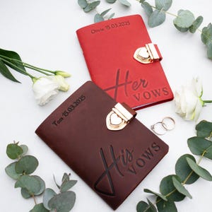 Personalized Leather Vow Books Set of 2 – Heart Clasp Wedding Vow Booklets – Custom His and Hers Vows – Elegant Keepsake for Bride and Groom