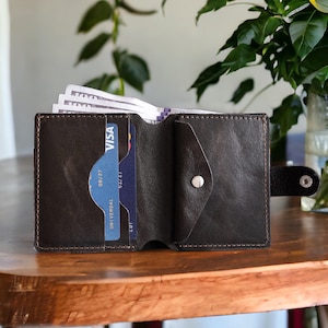 Cartera de cuero hecha a mano para hombre, billetera pequeña plegable con bolsillos para tarjetas, monedas y billetes, billetera de cuero genuino para hombre, regalo del Día del Padre