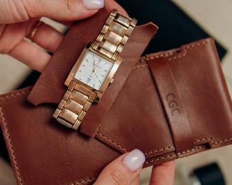 Leather Watch Holder for Travel – One Watch Storage Pouch, Custom Monogram Gift, Minimalist Organizer for Men or Women