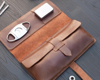 Leather Cigar Organizer with Customization, Personalized Cigar Holder, Portable Leather Cigar Case, Travel Cigar Pouch, Father's Day Gift