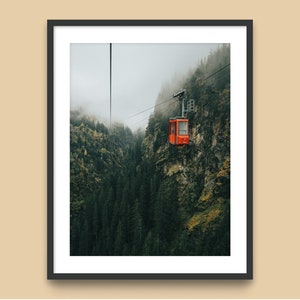 Red Cable Car | Triftbahn Original Art Print, Swiss landscape photo, original photo by Lobsang Jordhen