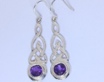 Purple Amethyst Celtic Knot Eternity Symbol 925 Dangle Hook Earrings Design 79