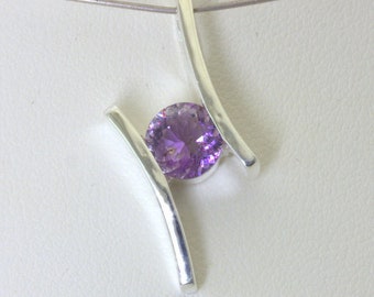 Pendant Purple Natural Amethyst Round Gemstone Sterling Unisex Flair Design 132