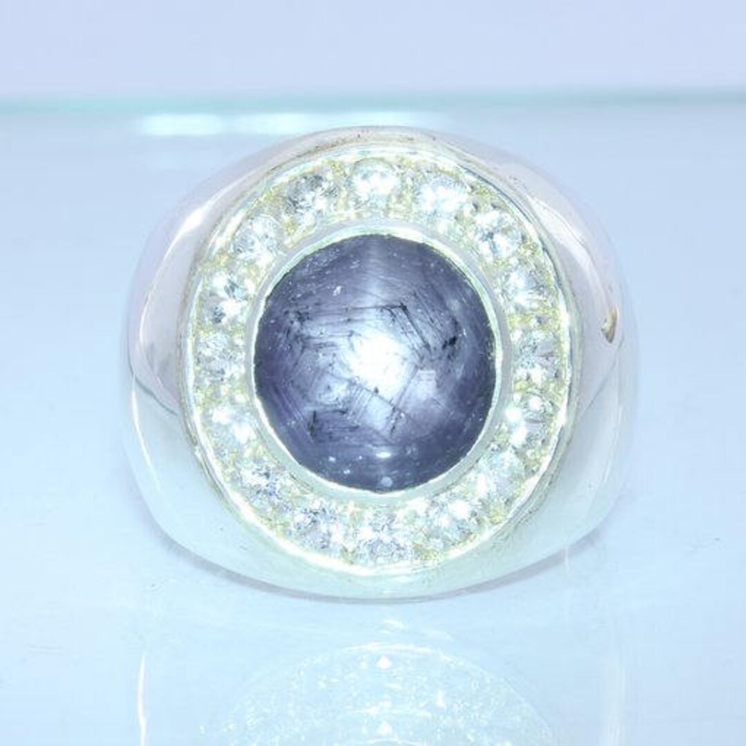 Purple Black Star Sapphire White Sapphire Halo Handmade - Etsy
