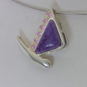 Pendant Purple Charoite Pink Sapphire 925 Silver Ladies Butterfly Design 464 image 2