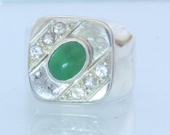 Australian Chrysoprase and Sapphires Handmade Sterling Silver Gents Ring size 10
