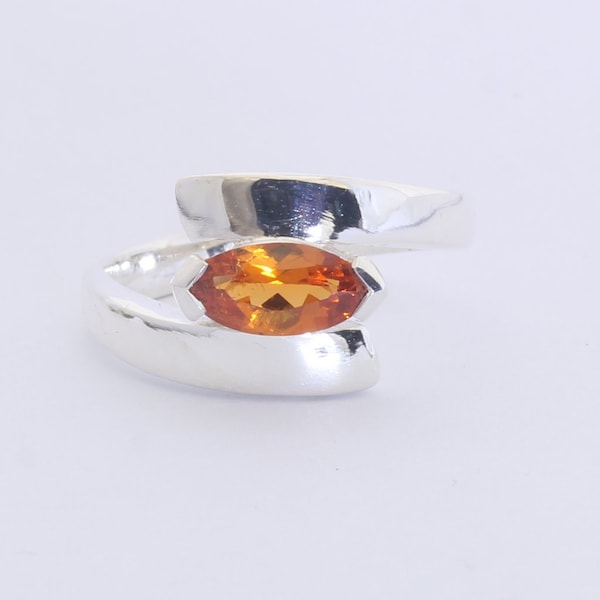 Fanta Orange Spessartite Garnet Marquise 925 Ring Size 6.75 Solitaire Design 84