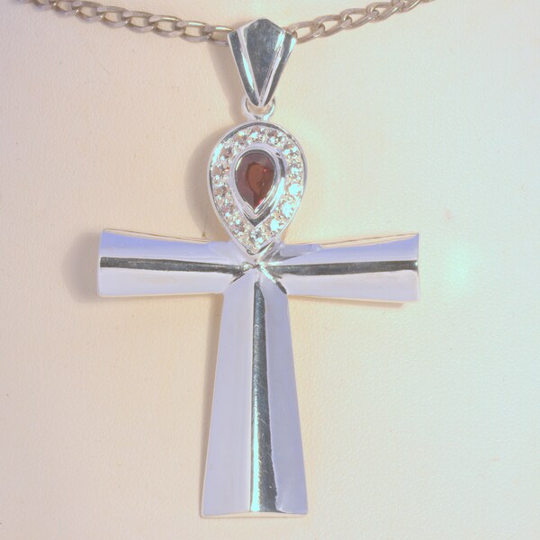 Ankh Cross Color Change Garnet Pear Silver Unisex Ahnk Dangle Pendant Design 139