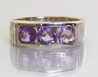 Light Purple Amethyst Round Quartz Gemstones 925 Silver Ring size 7 Design 6