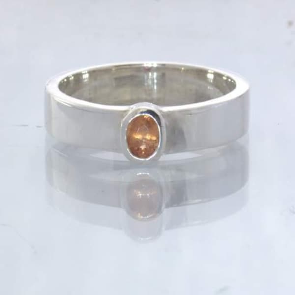Orange Burma Spinel Silver Unisex Stacking Solitaire Ring size 5.25 Design 530