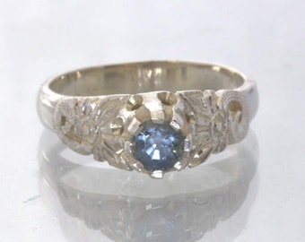 Blue Burma Sapphire No Heat Handmade Silver Ring size 5 Angel Flower Design 34