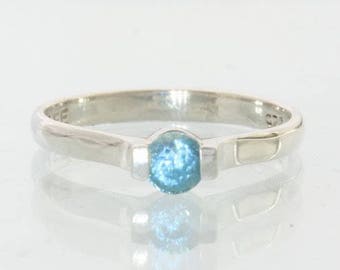 Blue Zircon Handmade Sterling Silver Unisex Stackable Solitaire Ring size 6.25