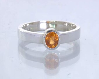 Yellow Sapphire Handmade Silver Solitaire Stackable Ring size 7.25 Design 530