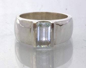 Aquamarine Light Blue Green Handmade 925 Silver Unisex Ring Size 6.25 Design 43