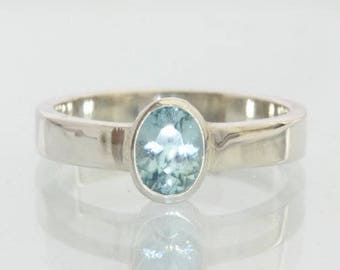 Light Blue Zircon Handmade 925 Silver Unisex Stackable Solitaire Ring size 9.25