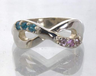 Pink Sapphire Swiss Blue Topaz Silver Figure 8 Infinity Ring size 6 Design 511