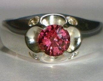 Raspberry Garnet White Sapphire Handmade 925 Silver Floral Volcano Ring size 9.5