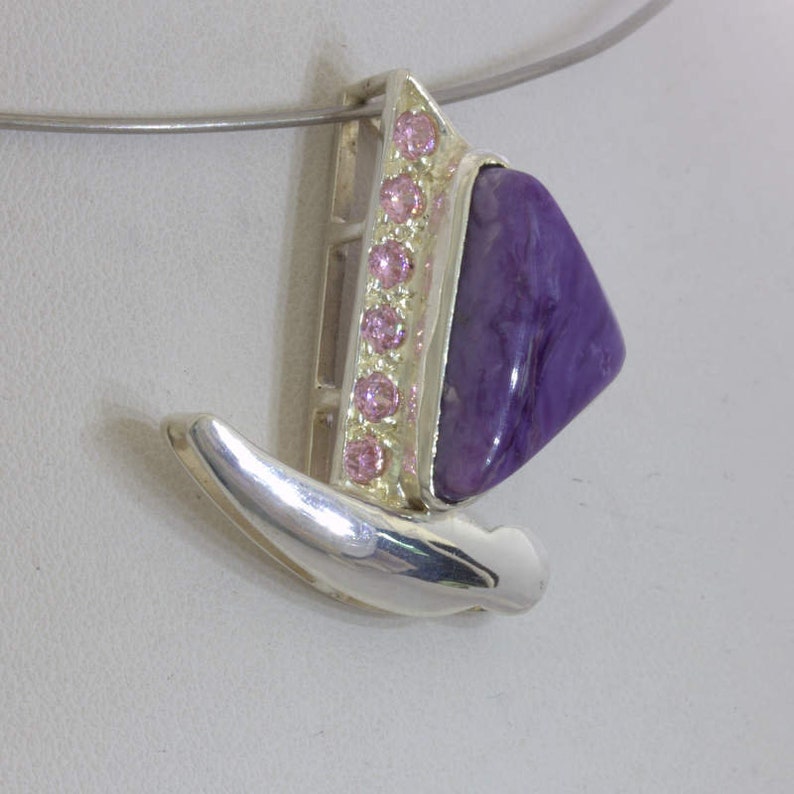 Pendant Purple Charoite Pink Sapphire 925 Silver Ladies Butterfly Design 464 image 3