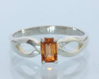 Orange Spessartite Garnet Handmade Sterling Silver Solitaire Ladies Ring size 7