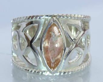 Oregon Sunstone Handmade 925 Silver Celtic Knot Infinity Symbol Ring size 11.25
