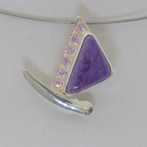 Pendant Purple Charoite Pink Sapphire 925 Silver Ladies Butterfly Design 464 image 1