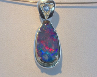Pendant Colorful Doublet Opal White Sapphire Handmade Silver Ladies Design 258