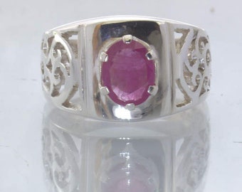 Rhodolite Garnet Oval Gem 925 Silver Filigree Ajoure Ring size 6.25 Design 113