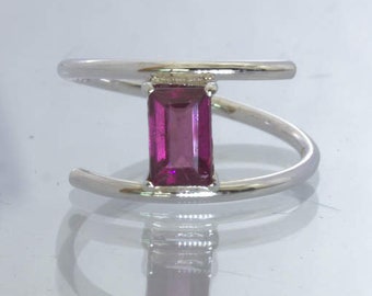 Rhodolite Red Purple Garnet Solitaire 925 Silver Ring Size 7.25 Wire Design 340