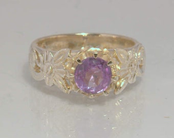 Color Change Lab Pink Blue Sapphire Silver Ring size 6.25 Flower Angel Design 34