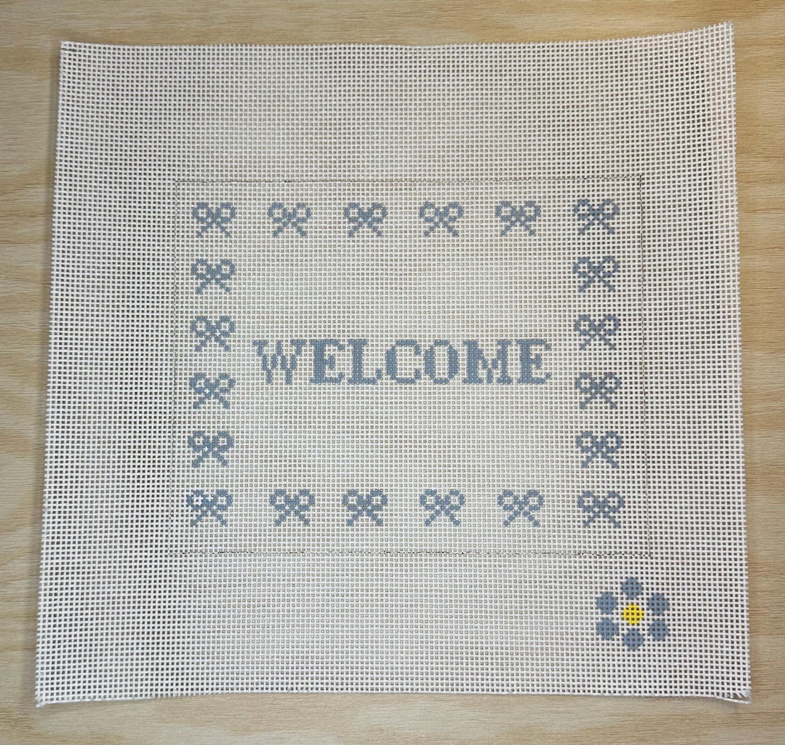 Welcome Sign W/ Bows- Door Hanger Hand Painted Needlepoint Canvas Size ...