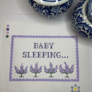 Lavender Baby Sleeping Door Hanger Handpainted Needlepoint Canvas Size 13