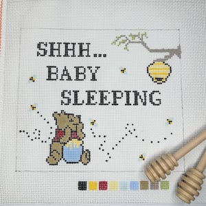 Winnie The Pooh Inspired Baby Sleeping Door Hanger Hand painted Needlepoint Canvas Size 13