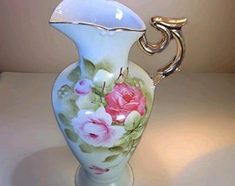 Lefton Heritage Hand Painted #4072 Vase Pitcher 8.5 inches tall Vintage