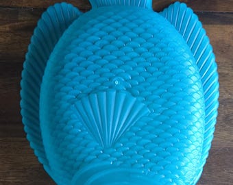Vintage Marine Teal Hard Plastic Fish Shaped Serving Tray