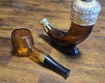 2 Vintage Avon Collectables; Viking Horn Spicy After Shave Lotion Decanter & Corncob Pipe Wild Country After Shave Decanter
