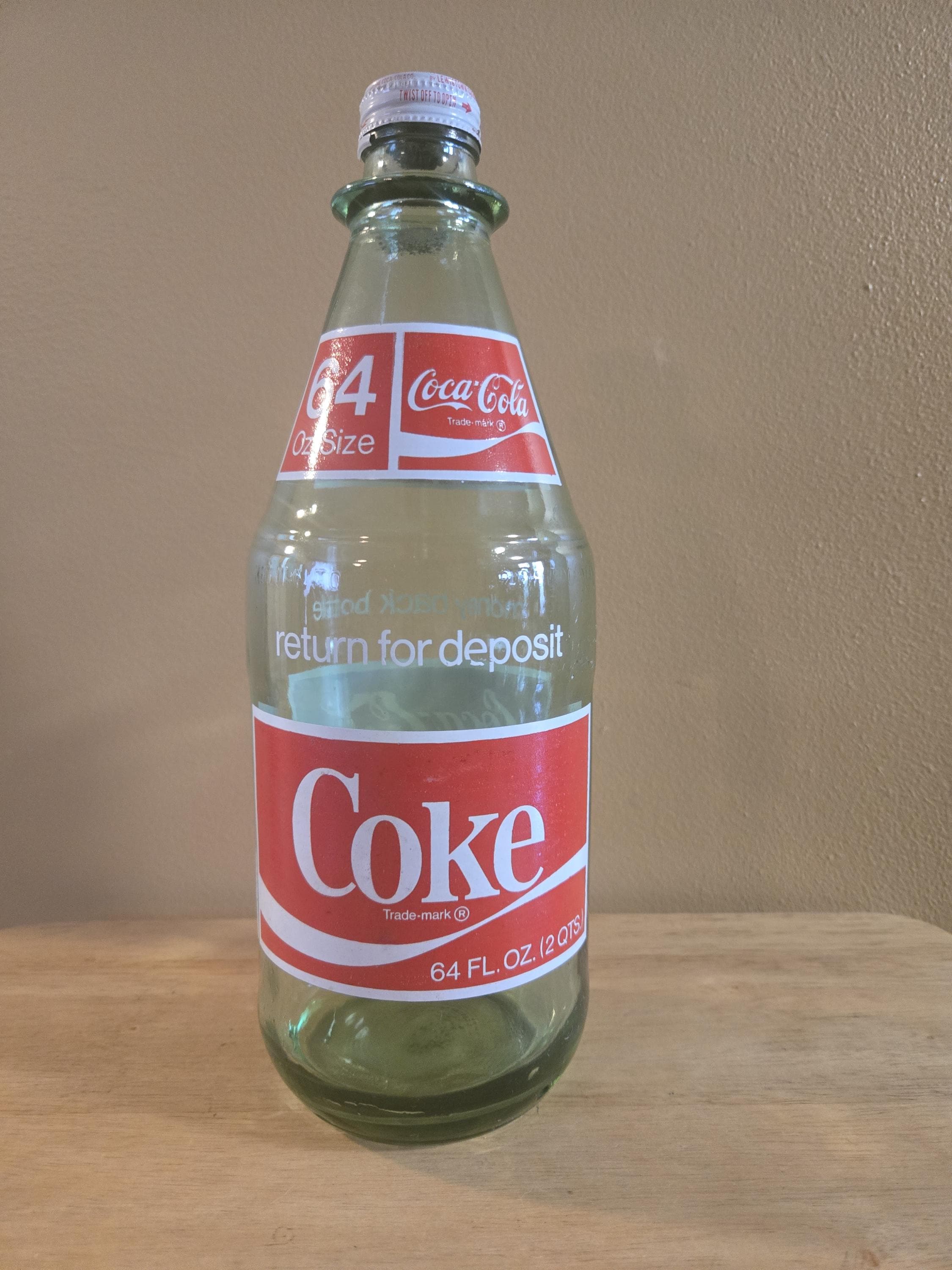 Vintage GLASS 64 Oz. Coke Coca Cola Bottle With Lid -green Tint