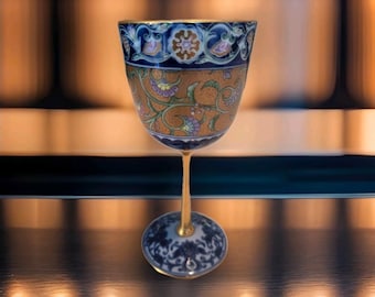 SALE 25% OFF Was 109.99 Now 82.49 Beautiful Vintage Japanese Kutani Arita-Yaki Porcelain Wine Glass or Goblet 14.5 centimeters/5.75 inches t
